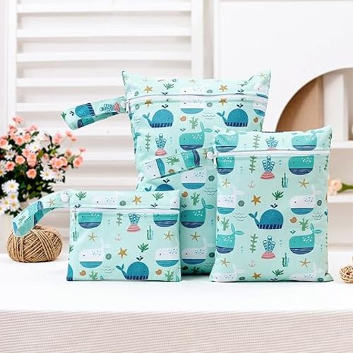 Happy Flute 3 Set Wet Bag Storage Bag Zipper Waterproof Washable Travel Bags, Beach, Pool, Gym Bag for Cloth Diaper, Swimsuits & Wet Clothes (EF696)