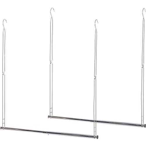 STORAGE MANIAC Hanging Closet Rod, Adjustable Width and Height Closet Hanging Organizer, Space-Saving Clothes Hanging Bar, Closet Extender Hanging Rod Double Closet Hanging Rod, 2 Pack Chrome