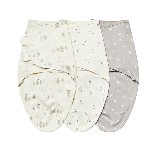 insular Baby Swaddle Wrap, Swaddle Blanket for Newborn and Infant, Adjustable Swaddle Set for Boy and Girl, Soft Cotton Baby Sleep Sack 3 Pack (Small(0-3M), Beige Sheep)