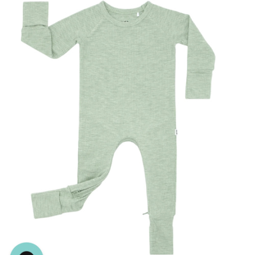 Heather Sage Ribbed Crescent Zippy - Little Sleepies