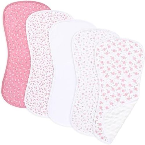 sleepyturtle 5 Pack Baby Soft and Absorbent Unisex Burp Cloths (Pink-BBT)