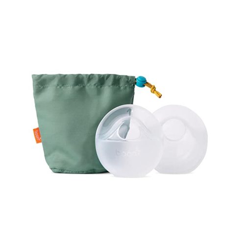 Boon Trove Silicone Manual Breast Pump Set - Hands Free Breast Milk Collector - Includes Polyester Travel Pouch - Breastfeeding Essentials - 2 Count