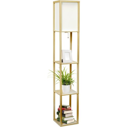 Simple Designs LF1014-TAN Etagere Organizer Storage Shelf Linen Shade Floor Lamp, Tan