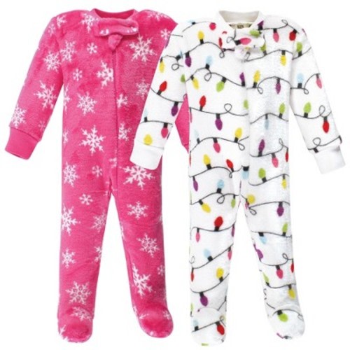 Hudson Baby Infant Girl Plush Sleep and Play, Pink Christmas Lights, 0-3 Months