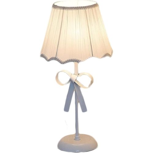 Nordic White Pink Table Lamp for Girl's Bedroom Single Cute Bow Table Lamp with Fabric Shade Modern Decorative Bedside Light Coastal Bedside Table Kids Bedroom Reading Desk Lighting
