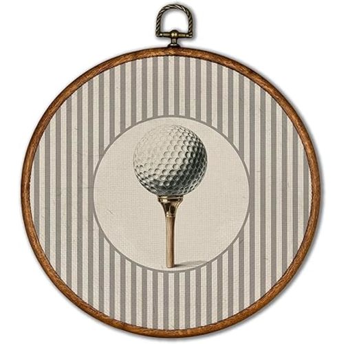 KSDUT Vintage Golf Ball Wall Art Decor - Retro Sports Trendy Wall Art Canvas Frame Hanging Prints, Nursery Sports Gallery Round Artwork Decor for Boys Room Home Decorations 10"x10"