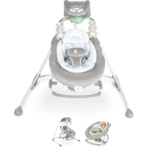 Ingenuity InLighten 2-in-1 Baby Swing & Rocker - Vibrations, Nature Sounds, Swivel Infant Seat, Light Up Motorized Mobile - Spruce