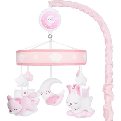 Crib Mobile for Girls, Baby Mobile for Crib with 12 Lullabies Digital Musical Box, 3 Modes, Volume & Songs Control, Pink Design for Nursey Decor