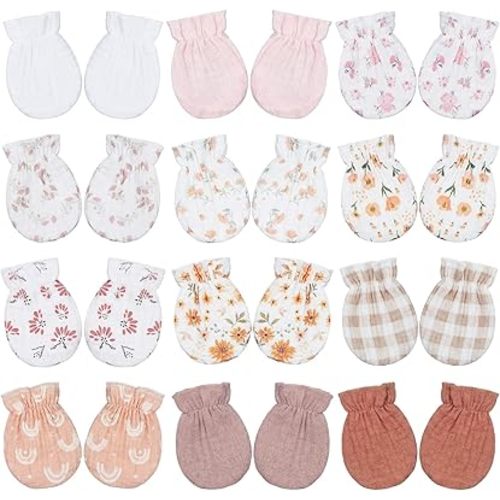 Muslin Baby Mittens for Newborn 100% Cotton No Scratch Soft Breathable Infant Gloves for Boys Girls 0-6 Month