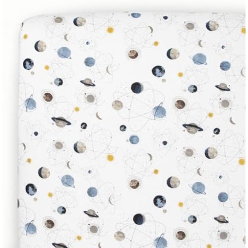 Little Unicorn Premium Stretch Knit Crib Sheet |Super Soft with Optimal Stretch (Planets)