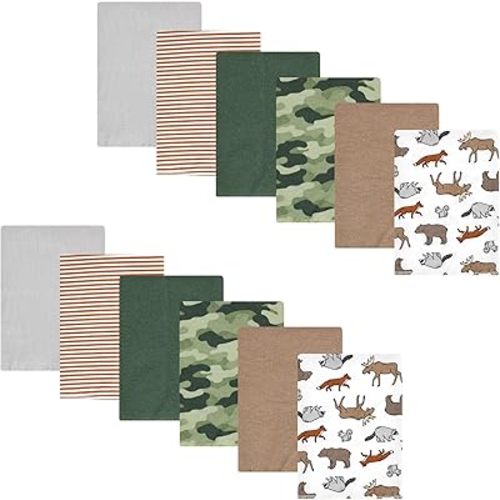 Hudson Baby Unisex Baby Cotton Flannel Burp Cloths Bundle, Animal Adventure, One Size