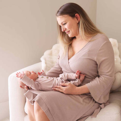 Mocha Bamboo Waffle Knit Maternity Robe
