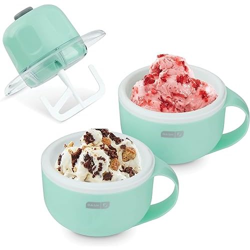 DASH My Mug Ice Cream Maker Machine (Aqua): Multi-Purpose Soft Serve Ice Cream Machine with (2) Bowls for Homemade Gelato, Sorbet, Frozen Yogurt, Built-In Ingredient Chute, Easy to Clean and Store