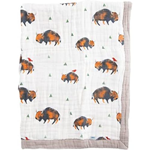 Little Unicorn Bison Cotton Muslin Quilt Receiving Blanket | 100% Cotton | Super Soft | Babies and Toddlers | 30” x 40” | Machine Washable