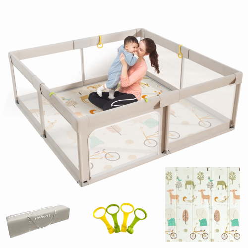 Pkinoicy Baby Playpen with Mat, 59x59 inches Extra Large Playpen for Babies and Toddlers