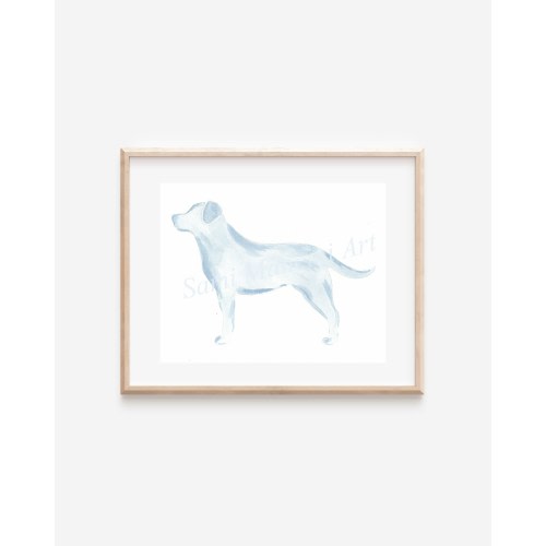 Labrador Retriever Watercolor Fine Art Print, Blue and White, Coastal, grandmillennial, Nursery art, Light blue, Dog Artwork.