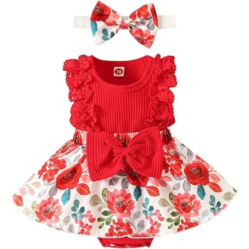 Baby Girl Clothes Newborn Romper Dress Infant Lace Ruffle Sleeveless Summer Outfits with Headband 0-12 Months