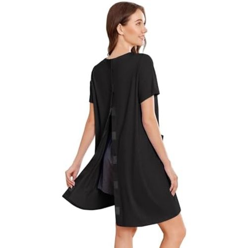 Deyeek Open Back Hospital Gown for Women Tear Away Short Sleeve Post Surgery Dress Soft Adaptive Clothing Nightgown