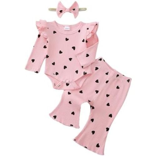 SUNNY PIGGY Newborn Baby Girl Clothes Infant Girls Outfits Ruffle Long Sleeve Romper Pants Set with Headband