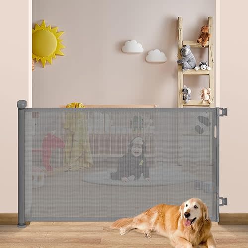 Retractable Baby Gate, 33" Tall, Extends up to 55'' Wide, Child Safety Baby-Gate, Dog Gate, Pet Retractable Gates for Stairs, Doorways, Hallways, Indoor and Outdoor