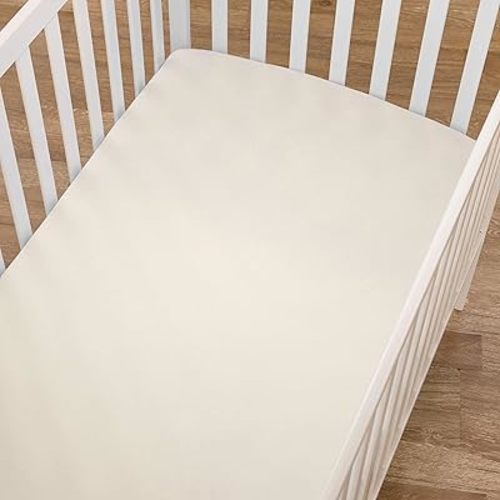 American Baby Company 2 Pack Fitted Crib Sheets 28" x 52", Soft Breathable Neutral 100% Cotton Jersey Sheet, Cream, for Boys and Girls, Fits Crib and Toddler Bed mattresses