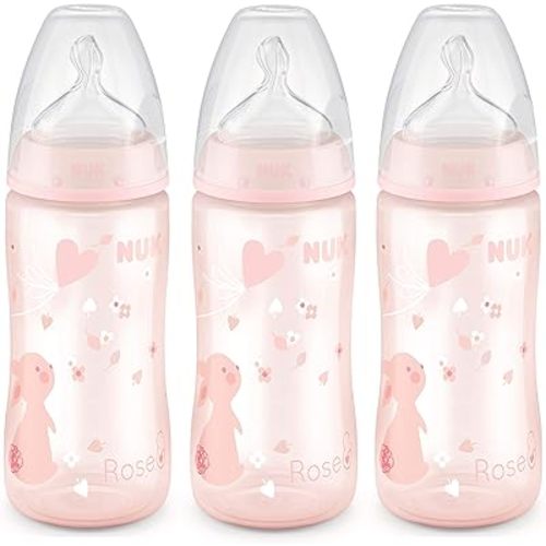 NUK Smooth Flow Anti Colic Baby Bottle, 10 oz, 3 Pack, Pink Bunnies