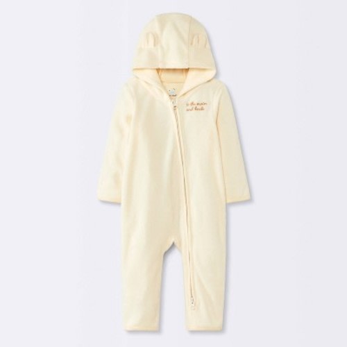 Baby Hooded Love You to the Moon and Back Pramsuit Romper - Cloud Island™ Cream 0-3M