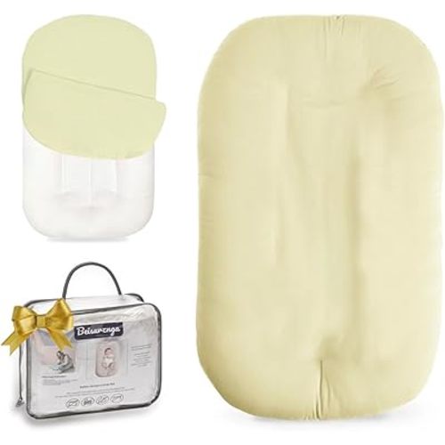 Baby Lounger - Snuggle Cozy Me Infant Lounger for Newborns | Breathable & Soft, Portable Awake-Time Pad, Essential Baby Gift- Yellow (Lounger Cover Included)