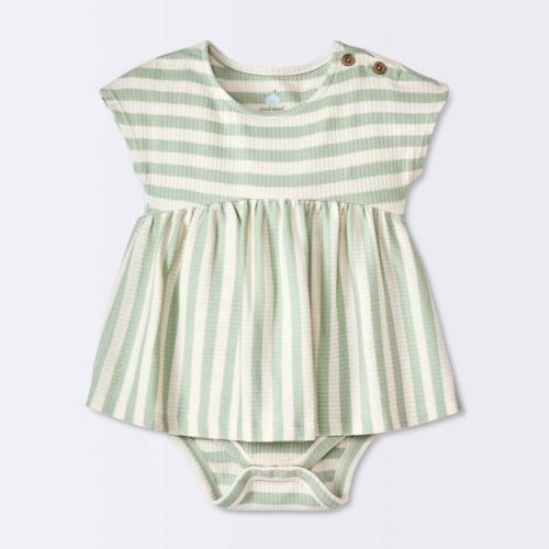 Baby Girls' Striped Modal Ribbed Romper - Cloud Island™ Green 0-3m