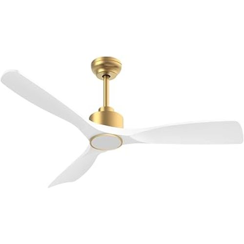 52 Inch ETL Listed Indoor Outdoor Smart Ceiling Fans with Lights Remote Control, Quiet DC Motor 3 Blade Modern White Gold Ceiling Fan for Bedroom Living Room Patio