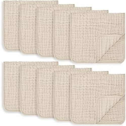 Comfy Cubs Muslin Burp Cloths Large 100% Cotton Hand Washcloths for Babies, Baby Essentials 6 Layers Extra Absorbent and Soft Boys & Girls Baby Rags for Newborn Registry (Sand, 10-Pack, 20" X10")