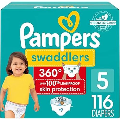 Pampers Swaddlers 360 Pull-On Diapers, Size 5, 116 Count, One Month Supply, for up to 100% Leakproof Skin Protection and Easy Changes