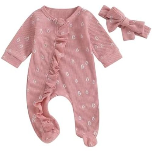 Baby 3-6M Tree Onesie Ruffle Long Sleeve Ribbed Romper Jumpsuit One Piece
