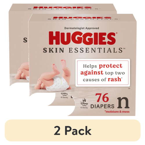 (2 pack) Huggies Skin Essentials Sensitive Skin Baby Diapers, Size Newborn (6-9 lbs), 76 Ct (Select for More)