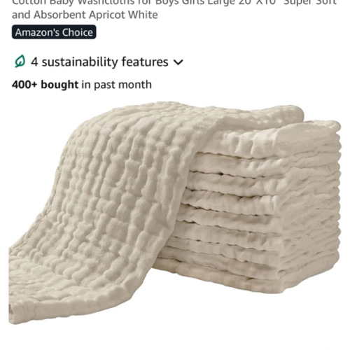 Yoofoss Muslin Burp Cloths for Baby 10 Pack 100% Organic Cotton Baby Washcloths for Boys Girls Large 20''X10'' Super Soft and Absorbent Apricot White