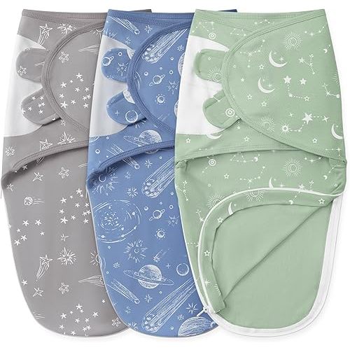 Baby Swaddles for Newborns with Zipper, 100% Cotton Newborn Swaddle Sack, 3 Pack Baby Swaddles 0-3 Months Swaddle Sleep Sack for Newborn Baby Boy Girl Green Constellation