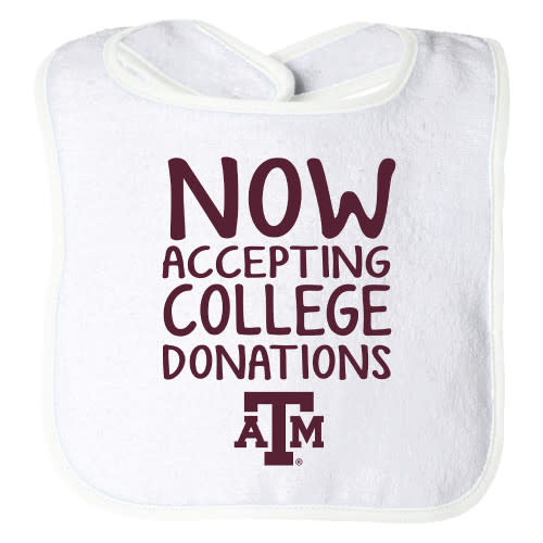 Now Accepting College Donations Bib - White - The Warehouse at C.C. Creations