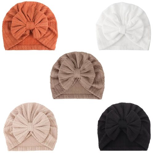 DRESHOW BQUBO 5 Pieces Newborn Baby Turban Hats Bow Baby Infant Beanie Breathable Toddler Cap for Baby Girls