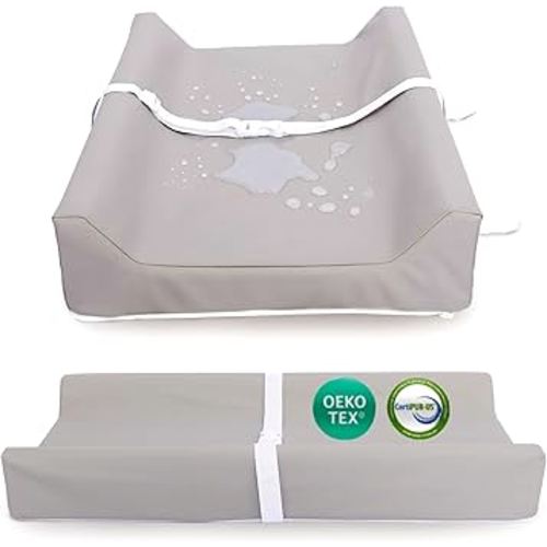 Waterproof Diaper Changing Pad by Sleepah – Vegan Leather – Wipeable Foam Changing Pad for Dresser or Table with Removable, Machine-Washable Cover – Standard Size Diaper Changing Pad – Grey
