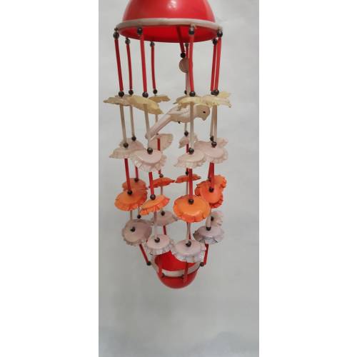 Vintage Japan Plastic Celluloid Colourful Revolving Mobile Baby Wind Up Toy Bird RARE
