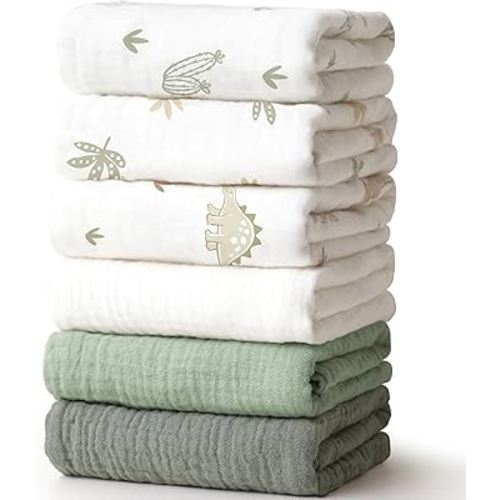 6 Pack Muslin Baby Washcloths, Extra-Soft Wash Cloths for Unisex Newborn Infants Kids, Absorbent Baby Bath Towels for Face Body