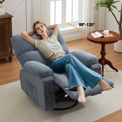 Segmart Swivel Rocker Recliner Chair with Soft Cushion and Backrest, 360 Degree Swivel Rocking Single Sofa with Side Pocket, Big Large Oversized Recliner Chair for Living Room, Blue