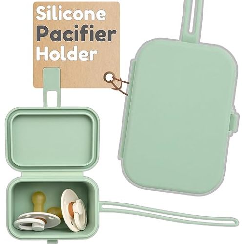 Silicone Pacifier Case - Hygienic Sealed Closure, One-Piece Easy-to-Clean Design,100% Food-Grade, BPA-Free Baby Pacifier Holder Case, Binky Holder, Attach to Any Diaper Bag or Stroller - Baby’s Aid