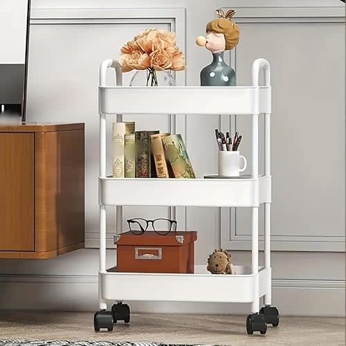 Rolling Storage Cart on Wheels,Utility Cart,Storage Trolley for Office, Living Room, Kitchen, Bathroom,3 Tier Rolling cart,Storage Organizer, Plastic Box (3-Tier + 2 Stainless Bracket)
