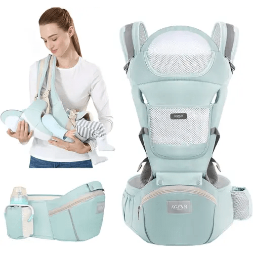 6-in-1 Safety Certified Ergonomic Quality Baby Carrier with Hip Seat: Kangaroo Bag Design for Newborns to Toddlers. Head Supporting Front and Back Support for Parents (Green)