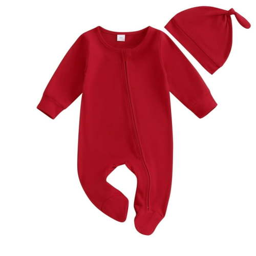 ameIAEA Newborn Baby Footies Pajamas Infant Boy Girl Long Sleeve Zip Up Jumpsuit with Hat for 0-6 Months