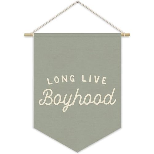Blue Boy Room Decor,Long Live Boyhood Canvas Banner Nursery Playroom Wall Decor for Boys Bedroom Toddler Decorations Teen Boy Room Decor,Playroom Decor Wall Hanging Flag 15x11 Inch（Haze Blue)