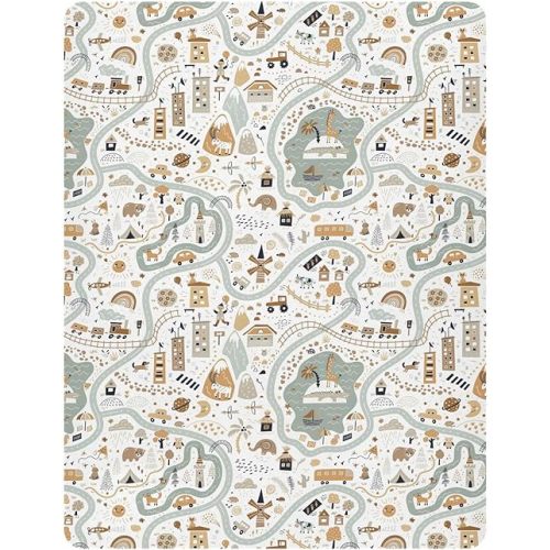 Pfrewn Crib Sheets for Boys Girls Travel Around The World Map Fitted Crib Sheet Fits Standard Crib Mattress Pads Stretch Soft Toddler Baby Sheet,52x28IN
