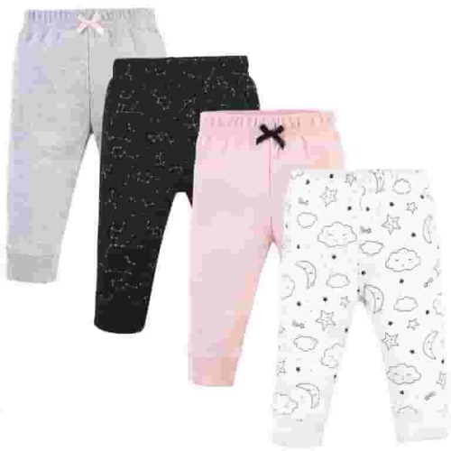 Hudson Baby Infant and Toddler Girl Cotton Pants 4pk, Dreamer, 0-3 Months