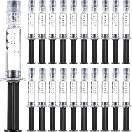 Nuanchu 1ml Borosilicate Glass Syringe Anti Leak Luer Connector Dispenser Without Needle Heat Resistant Accurate Measuring Tool for Thick Liquids, Glue, Ink, Pet Feeding(20 Pieces)